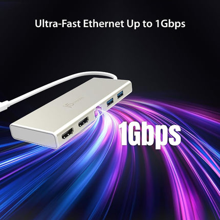 j5create USB-C Mini Dock-Type C Hub with 2X HDMI, 2X USB 3.0, Ethernet