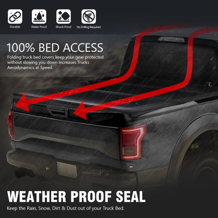 DNA Motoring TTC-HARD-003 Pickup Truck Bed Top Hard Solid Tri-Fold Tonneau Cover Compatible with 75-96 Ford F-150 6.5Ft Fleetside/Styleside Bed