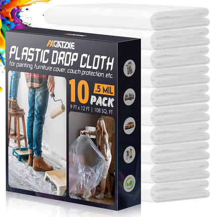 Axgatoxe 12 x 9 Ft Plastic Drop Cloths for Paintin