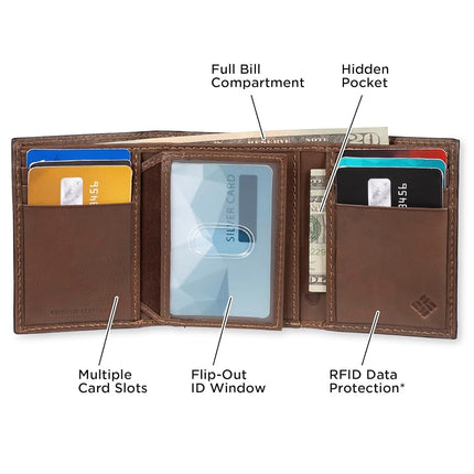 Columbia Men's RFID Trifold Wallet, Xcap Brown, One Size, Rfid Trifold Wallet