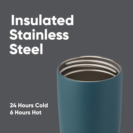 Vaso de café aislado de acero inoxidable Owala SmoothSip Slider, taza de café helado reutilizable, taza de viaje para café caliente, sin BPA, 590 ml, gris/azul (High Dive)