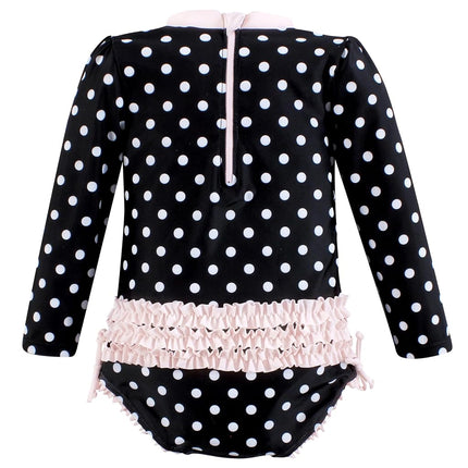 Hudson Baby Girls' Baby and Toddler Swimsuit, Black Dot Pink, 2T