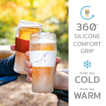 Host Freeze Beer Glasses, 16 ounce Freezer Gel Chiller Double Wall Plastic Frozen U.S. Pint (473ml / .83 UK Pint) Glass, Set of 2 - Grey (3309)