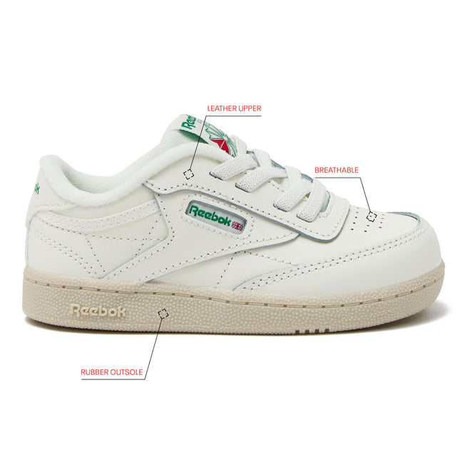 Reebok Unisex-Child Club C Girls and Boys Shoes for Kids, Toddler, Little Kid Or Big Kid Sneakers, Toddler Chalk/Glen Green, 6 Toddler