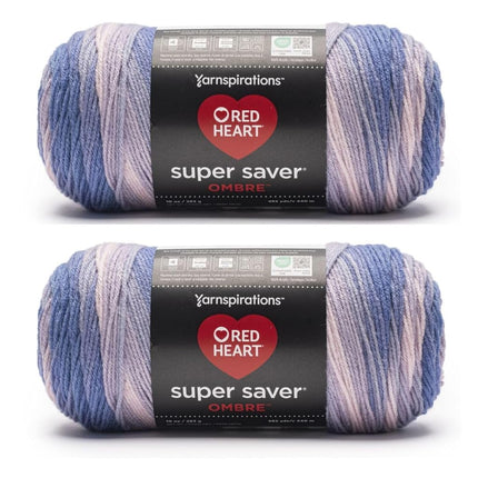 Red Heart Super Saver Ombre Peaceful Yarn - 2 Pack of 283g/10oz - 100% Acrylic - #4 Worsted (Medium) - 482 Yards - Knitting/Crochet