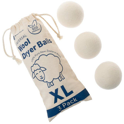 GE Appliances Wool Dryer Balls, XL Reusable Natural Fabric Softener Made of 100% Pure New Zealand Wool, Set of 3