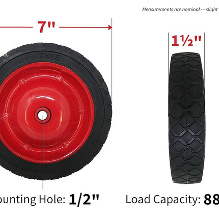 Shepherd Hardware 9593 7-Inch Semi-Pneumatic Rubber Tire, Steel Hub with Grafoil Bearings, Diamond Tread, 1/2-Inch Bore Offset Axle