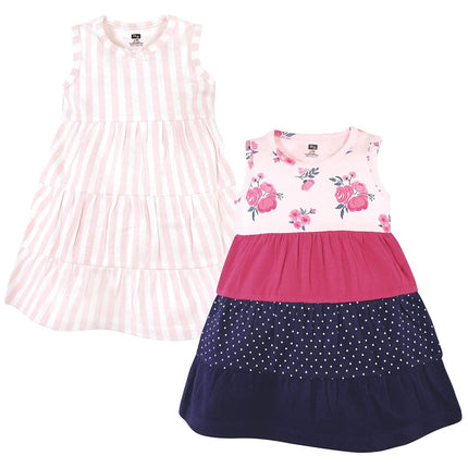 Hudson Baby Baby Girls' Cotton Dresses, Pink Navy Floral, 2T