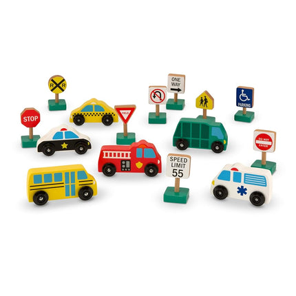 Melissa & Doug 3177 599038323477 Wooden Vehicles and Traffic 6 Cars and 9 Signs, Multi, 1 EA