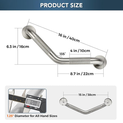 Grab Bars for Shower, 1 Pack, 16 Inch Angled Anti-Slip, Brushed Nickel