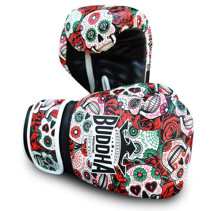 BUDDHA FIGHT WEAR - Mexican Boxing Gloves - Muay Thai - Kick Boxing Synthetic Leather - GS-3 Inner Padding - Impact Protection - Red Color - Size 12 Oz