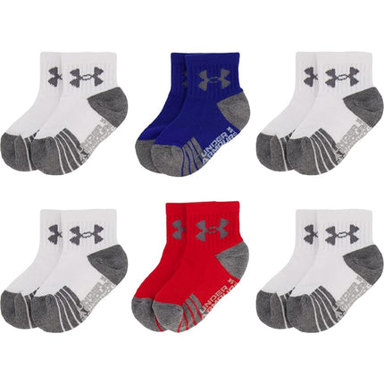 Under Armour Boys' Multi Pack Quarter Sock, Red Tech, 2-4 Years (Pack of 6)