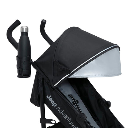 Delta Children Jeep AdventureGlyde Lightweight Travel Stroller with Smoothest Ride and Compact Folding, 3-Position Recliner, Extra Large Storage Basket, Black/Grey