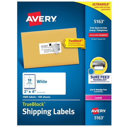 TrueBlock Shipping Labels with Sure Feed, Laser, 2" x