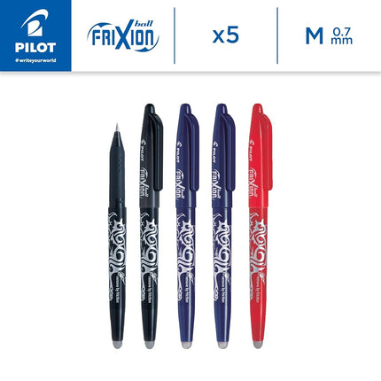 Pilot Frixion Erasable Rollerball 0.7 mm (Pack of 5) - 2 Black/2 Blue/1 Red