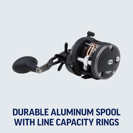 PENN Warfare™ Level Wind, Fishing Reel, Conventional Reels, Sea - Inshore/Nearshore Fishing, Saltwater Boat or Kayak Fishing,Unisex, Black/Red/Smoke, 15 | Left Hand