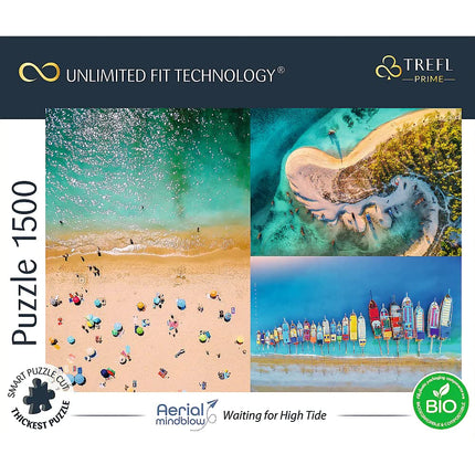Trefl 26192 1500 Elements Thickest Cardboard Organic ECO Air Landscape Collage Beach Holiday Entertainment for Adults and Children Aged 12+ UFT Puzzle Aerial Mindblow: Waiting for High Tide