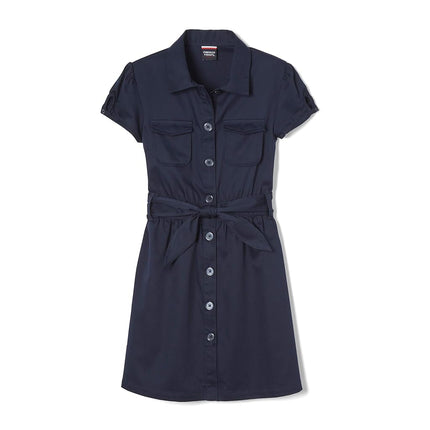 French Toast Girls' Twill Safari Shirtdress, Navy, 6 Plus