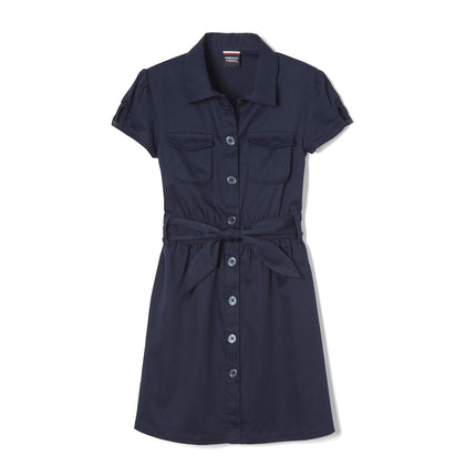 French Toast Girls' Twill Safari Shirtdress, Navy, 6 Plus