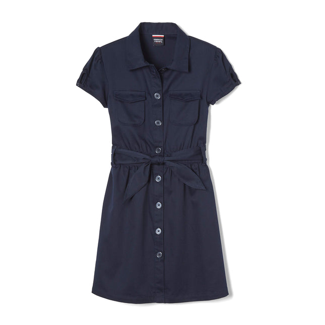 French Toast Girls' Twill Safari Shirtdress, Navy, 6 Plus