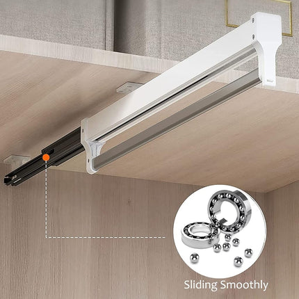 Pull Out Clothes Hanger Rail for Closet, Adjustable Heavy Duty Steel Clothes Storage Hanger Rack Bar for Pants Coats (White, 447mm)