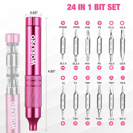 WORKPRO 24 in 1 Multi Bit Mini Screwdriver Set Magnetic, Pink
