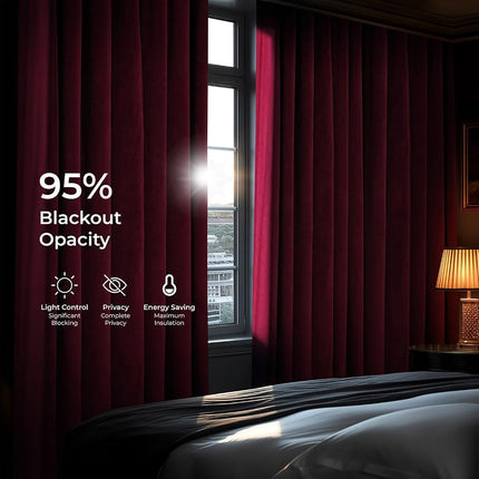 HPD Half Price Drapes Velvet Blackout Curtains/Drapes - 84 Inches Long 1 Panel Blackout Curtain Signature Pleated for Living Room & Bedroom - 25W X 84L, Burgundy