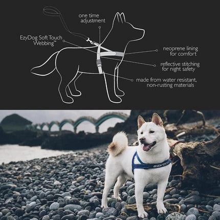 EzyDog Quick Fit Dog Harness - Easy to Fit Walking Harnesses for Small, Medium and Large Dogs - Neoprene Sleeve, Accessory D-Ring, Reflective (M, Pink)