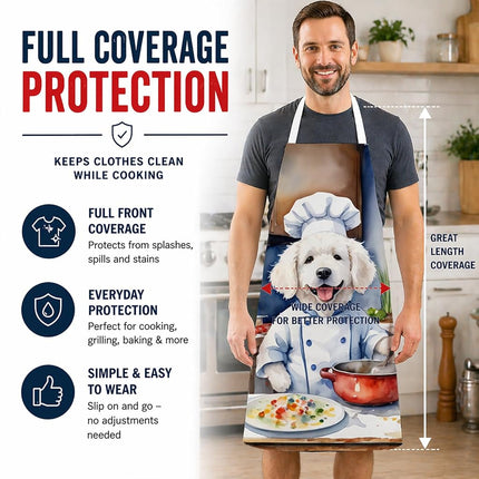 Caroline's Treasures Tablier Le Chef Kuvasz Cuisine Cuisson Service Pâtisserie Artisanat Jardinage pour Adultes Femmes Hommes, Unisexe, Grand, Multicolore