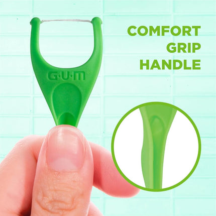 GUM Angled Flosser Picks, Easily Reaches Back Teeth, Fresh Mint Flavour, Lime Green, 75 Flossers (1 Bag)
