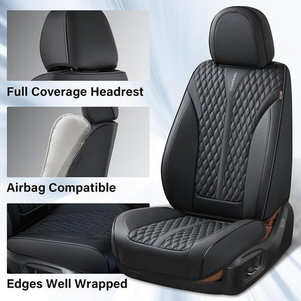 Fundas de Asiento Delantero Coverado, Fundas de Asiento Impermeables, Fundas de Asiento de Coche de Cuero Nappa, 2 Paquetes, Fundas de Asiento Negras para Coche, Protector de Asiento de Coche Universal para la Mayoría de Coches y Camionetas