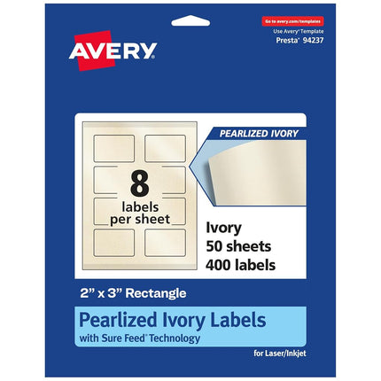 Avery Pearlized Ivory Rectangle Labels with Sure Feed Technology, Print-to-The-Edge, 2" x 3", 400 Pearlized Ivory Labels, Laser/Inkjet Printable Labels