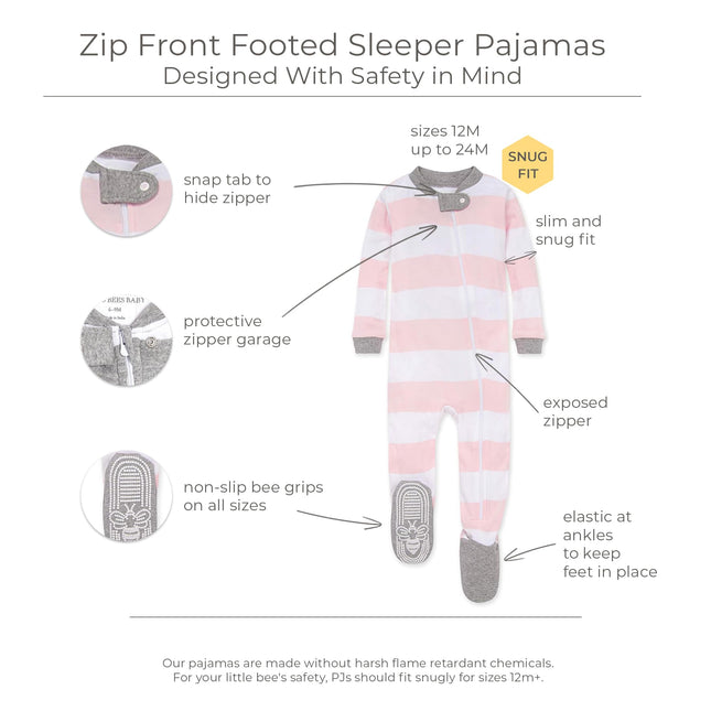 Pyjama dormeuse Burt's Bees Baby pour bébé fille, dormeuse à pieds antidérapante avec fermeture éclair, dormeuses 100 % coton biologique - Rose - 18 mois