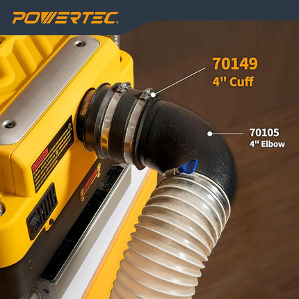POWERTEC 70149 4 Inch Dust Control Flex Cuff with Steel Hose Clamps, Hose Connector Rubber Cuff Coupler for Woodworking Dust Collection Fittings, Dust Collector Accessories & Machinery, 1 pack