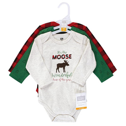 Hudson Baby unisex-baby Cotton Long-sleeve Bodysuits, Moose Wonderful Time, 12-18 Months