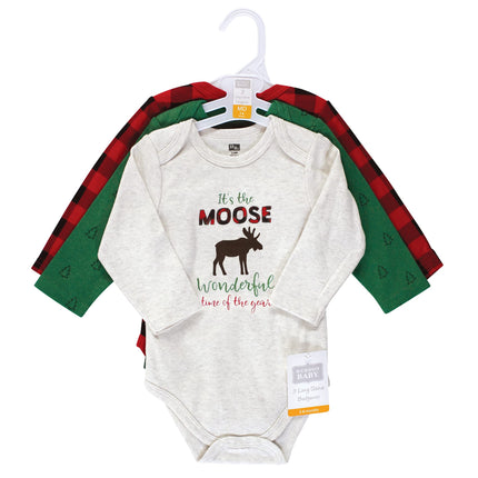 Hudson Baby unisex-baby Cotton Long-sleeve Bodysuits, Moose Wonderful Time, 12-18 Months