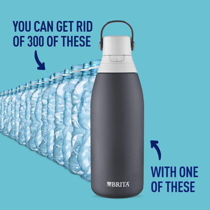 Botella con filtro de agua de acero inoxidable Brita, 946 ml, carbón
