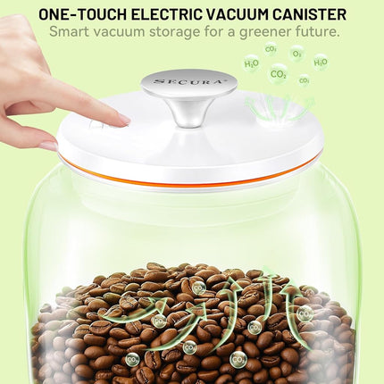 Secura VacGuard Fresh Canister, Electric Vacuum Canister, Smart Storage Container & Coffee Containers for Coffee Beans, Cookie & Pet Food 3.7 L, 125 oz