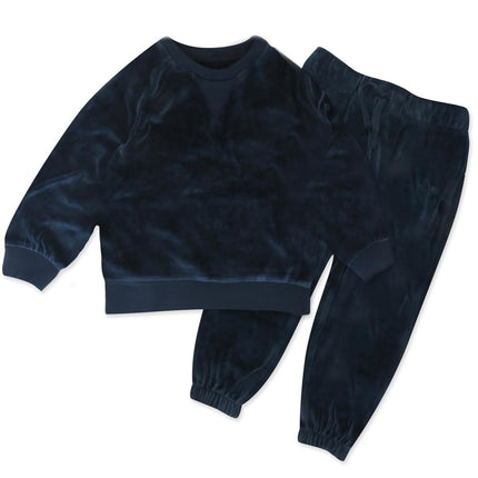 HonestBaby Baby 2-Piece Cozy Velour 100% Cotton Sweatshirt and Jogger Sweatpants Set, Navy, 3-6 Months