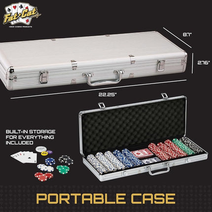Fat Cat by GLD Products 11.5 Gram Texas Hold 'em Claytec Poker Chip Set with Aluminum Case, 500 Striped Dice Chips, 24.25 Inch