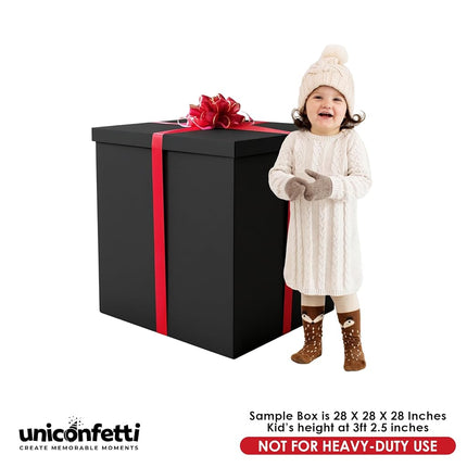 Extra Large Gift Box 28x28x28"—Giant Black Gift Boxes with Lid for Large Gifts, Big Presents for Birthday Surprise, Special Occasions, Unique Celebrations, Not for Heavy-Duty Storage Use