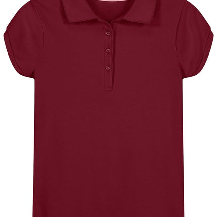 Nautica Girls' School Uniform Short Sleeve Polo Shirt, Button Closure, Soft Pique Fabric, Burgundy, 16