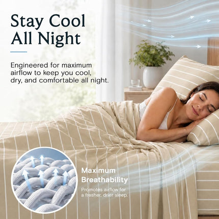 King Striped Sheets Set, Deep Pocket Soft & Cooling Bed Sheet Set, 4PC