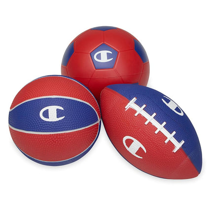 Champion All-Weather Mini Sports Balls (Pack of 3, Classic), Rubber & PVC-Cover Soccer, Basketball & Football, Durable Construction for Backyard, Playground, School, and Indoor Play