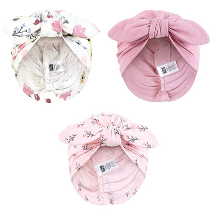 Hudson Baby Infant Girls Turban Cotton Headwraps, 0-24 Months, Soft Painted Floral, 0-24 Months