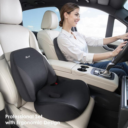 FLORICH Lumbar Support Pillow and Car Seat Cushion, Ergonomic Back Support Pillow and Seat Chair Cushion for Office Chair, Memory Foam Lumbar Support and Car Seat Cushion for Car Seat Driver - Black