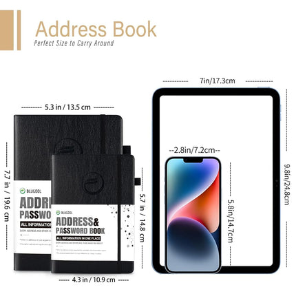 Blugool Small Address Book with Alphabetical Tabs, Hardcover Password Book, Address Organizer Keep Track of Phone Numbers, Special Days, Birthdays, Anniversaries and Notes(4.8″x 5.8″, Black)