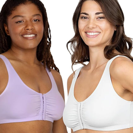 Sujetador deportivo Fruit of the Loom de mujer con cierre frontal, con realce, opaco, en color lila/blanco/morado terciopelo, talla 38 (Paquete de 3)