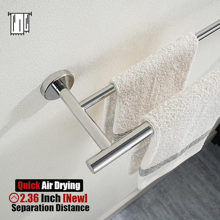 JQK Double Towel Bar Chrome, 20.5 Inch 304 Stainless Steel Thicken 0.8mm Towel Rack Bathroom, Towel Holder Polished Steel Wall Mount, Useable Length 18 Inch, TB100L18-CH