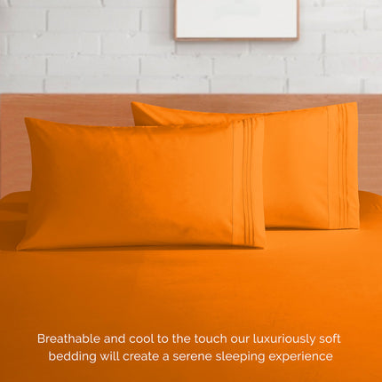 Elegant Comfort Luxurious 1500 Premium Hotel Quality Microfiber 4-Piece Sheet Set, 18-24 Inches Deep - Extra Deep Pocket Sheets - Ultra Soft 4PC Deep Pocket Sheets, King, Orange